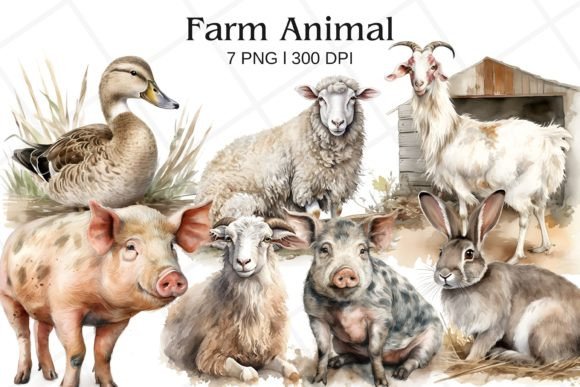 Charming Farm Animal Watercolor Clipart for Creative Projects