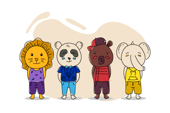Charming Illustration of Baby Animal Character 02 Design Assets