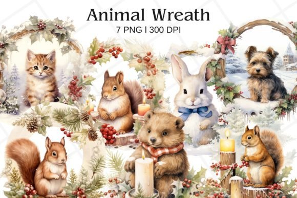 Christmas Wreath Animal Watercolor: A Festive Design Asset