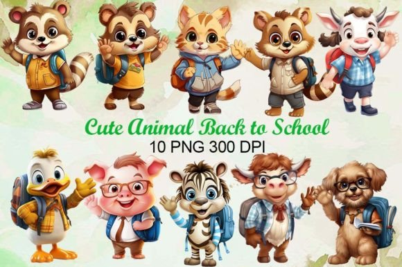 Cute Animal Back to School Clipart: Design Assets for Creative Projects