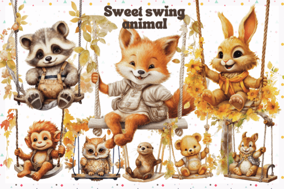 Cute Animal Sweet Swaing in Watercolor: A Designer's Playful Asset