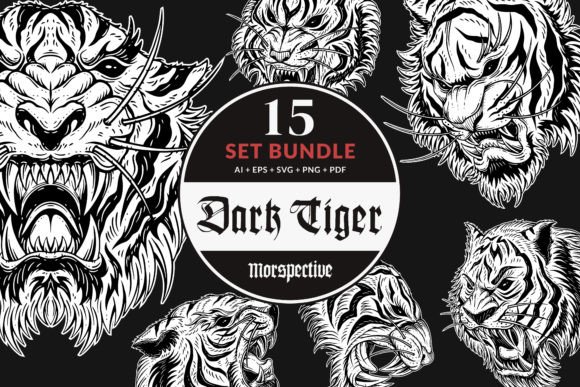 Unleash Fierce Branding with 15 Bundle Dark Tiger Animal Beast Roar